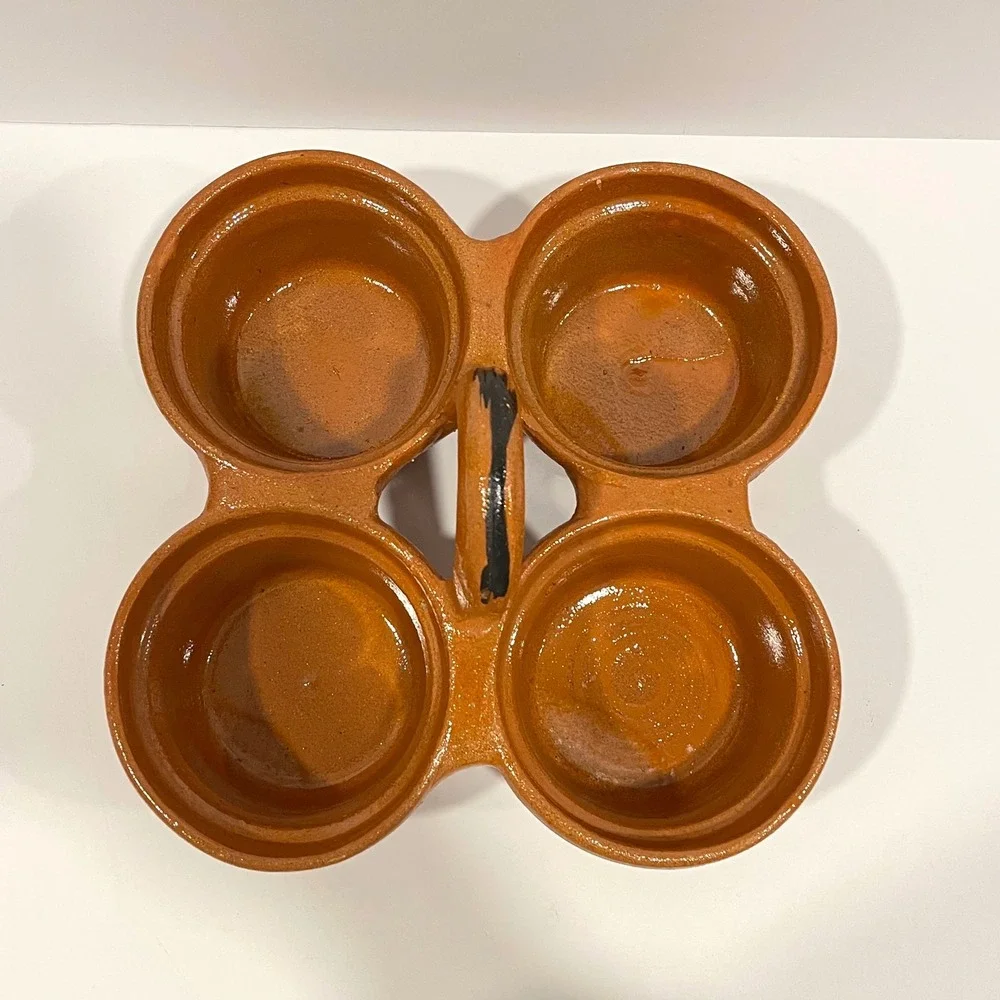 Mexican Terracotta Salsa Server 4 Bowl Condiment Dish Hand Painted
